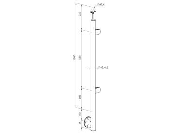 Edelstahl Geländerpfosten rechts Ø42,4 Bauhöhe 1000mm mit 2x Glasklemmen 63x45mm vorgesetzt Geländer V2A